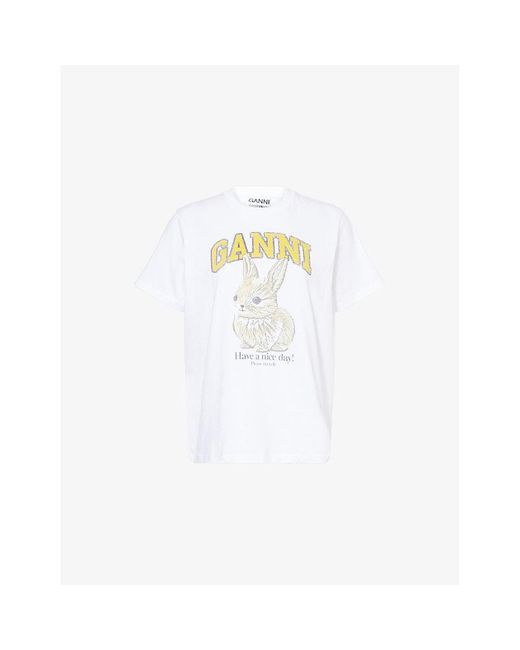 Ganni White Baby Bunny Graphic-Print Cotton-Jersey T-Shirt