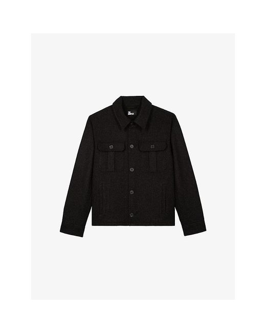 The Kooples Black Chest-Pocket Wool-Blend Jacket for men