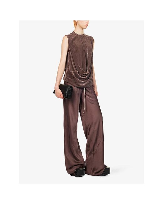 Rick Owens Brown Drawstring-Waist Patch-Pocket Satin Trousers