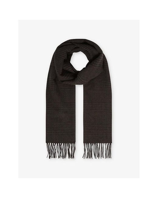 Reiss Black Sanders Prince Of Wales Check-Pattern Wool And Cashmere Scarf for men