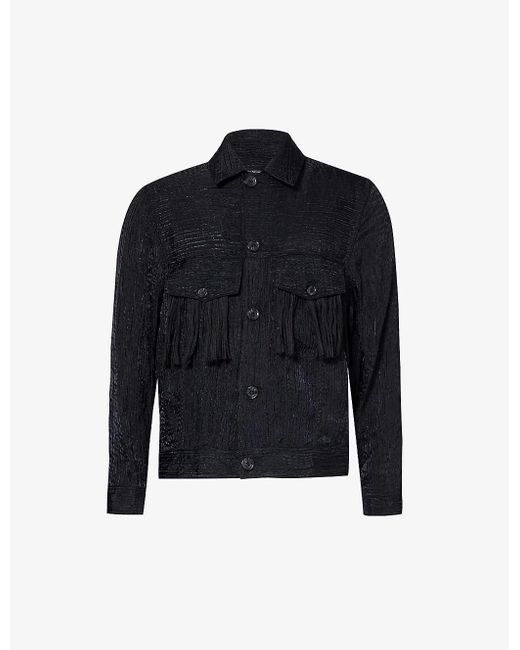 Song For The Mute Blue Fringe-embellished Boxy Woven Overshirt for men