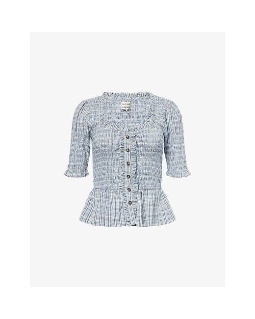 Damson Madder Blue Mansi Shirred Cotton-Poplin Blouse