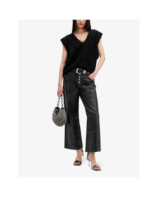 AllSaints Black Cropped Wide-Leg High-Rise Organic-Cotton Jeans