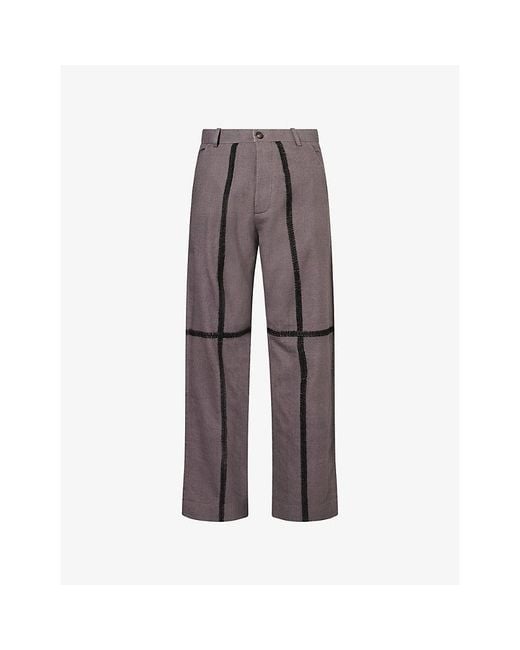 Kartik Research Gray Wrinkled Contrast-Stitch Cotton Trousers for men