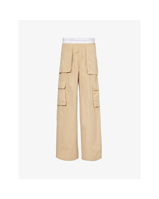 Alexander Wang Natural Rave Branded-waistband Mid-rise Cotton Cargo Trousers