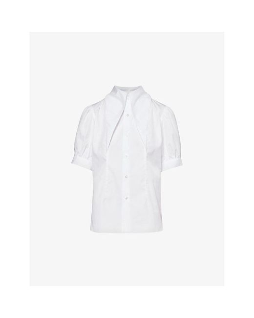 Noir Kei Ninomiya White Pointed-collar Short-sleeve Cotton Shirt