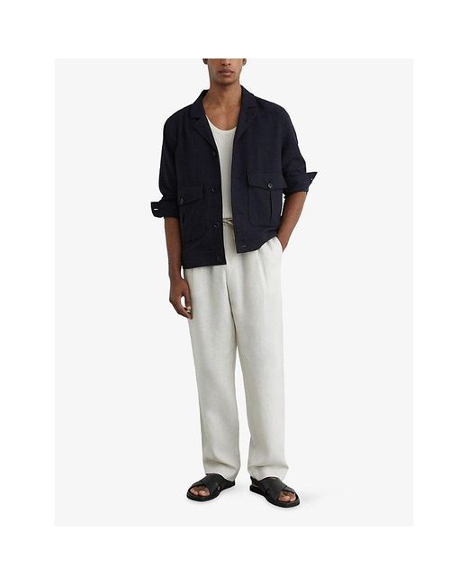 Reiss White Barges Drawstring-Waist Linen Trousers for men