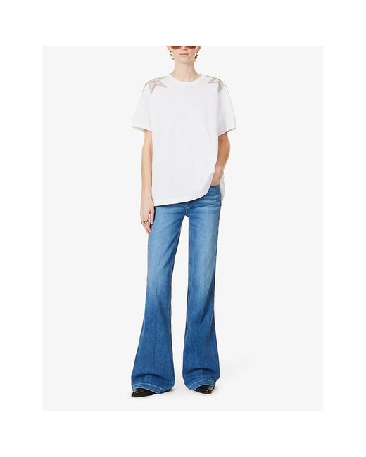 PAIGE Blue Geneveive Faded-wash Flared-leg High-rise Denim-blend Jeans
