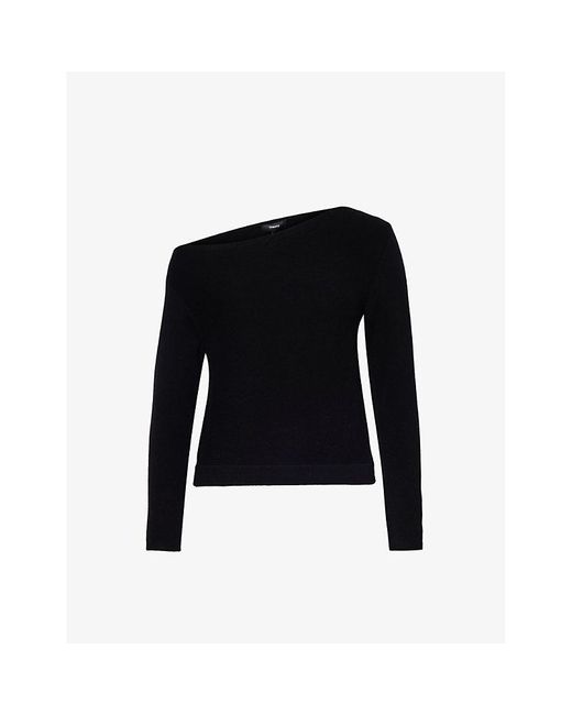 Theory Black Relaxed-fit Asymmetric-neckline Cashmere Jumper