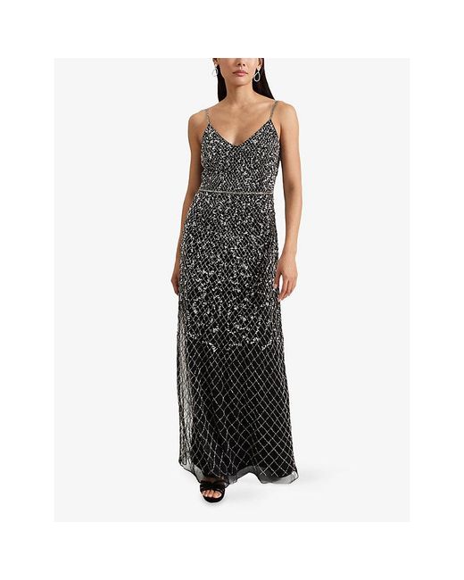 Phase Eight Black Alexia V-Neck Sequin-Embellished Maxi Dress