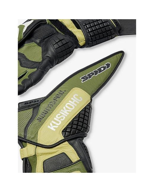 Kusikohc Green Spidi Panelled Leather-blend Gloves for men