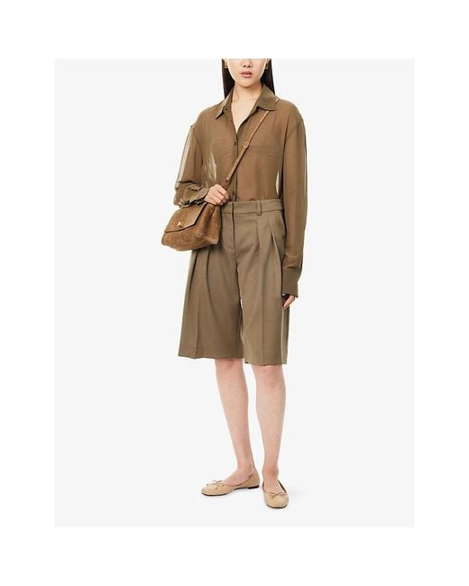 Frankie Shop Natural Bilbao Pleated Wool Bermuda Shorts