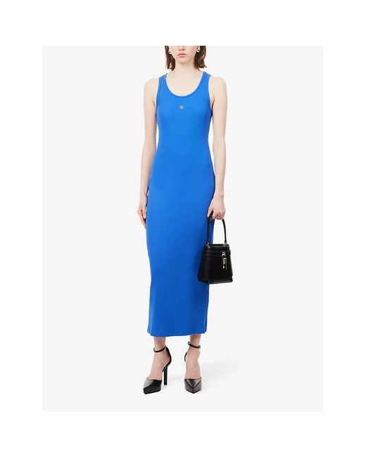 Givenchy Blue Logo-plaque Ribbed Stretch-cotton Tank Maxi Dress