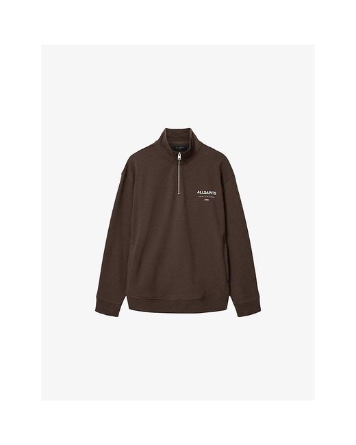 AllSaints Brown Underground Logo-Print Cotton Sweatshirt for men