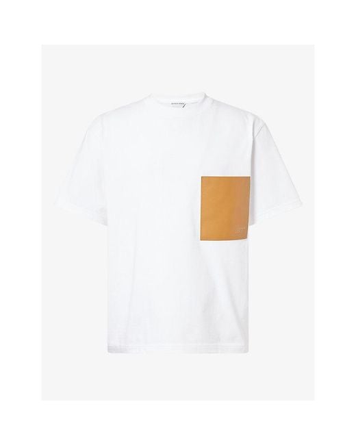 Bottega Veneta White Leather-Pocket Cotton T-Shirt for men
