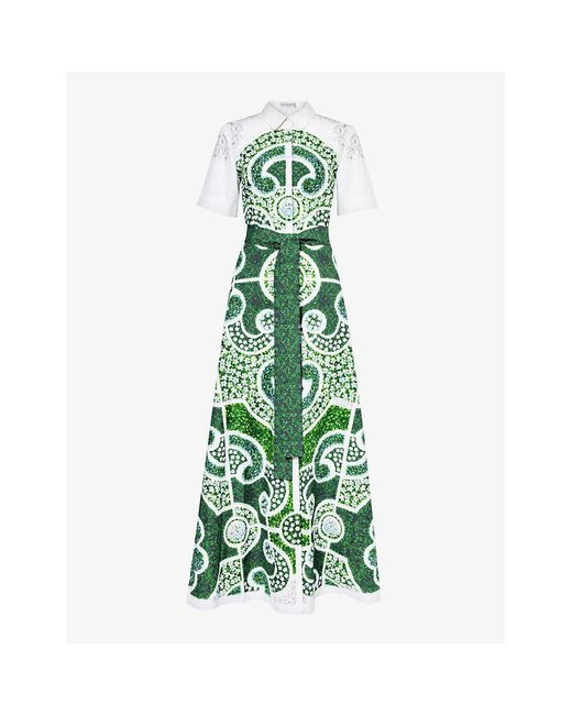 Mary Katrantzou Green Como Floral-print Cotton Maxi Dress