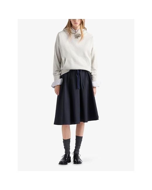 Prada Blue Gathered Light Mohair Wool Midi Skirt