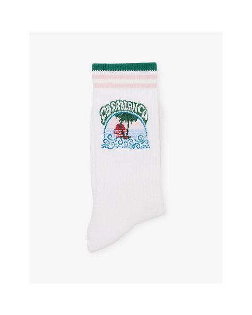 Casablanca White Palm Tree Emblem Stretch Cotton-Blend Socks for men