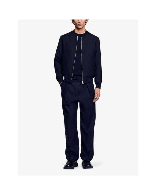 Sandro Blue Dark Wool-Blend Bomber Jacket for men