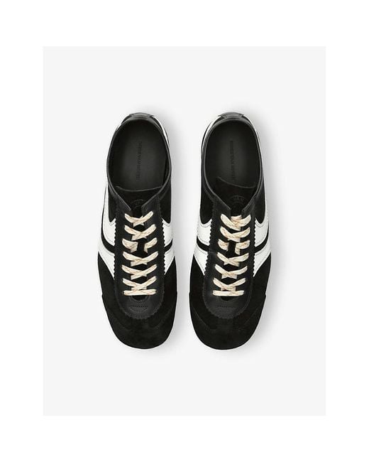 Dries Van Noten Black Stripe-Embroidered Suede And Leather Low-Top Trainers for men