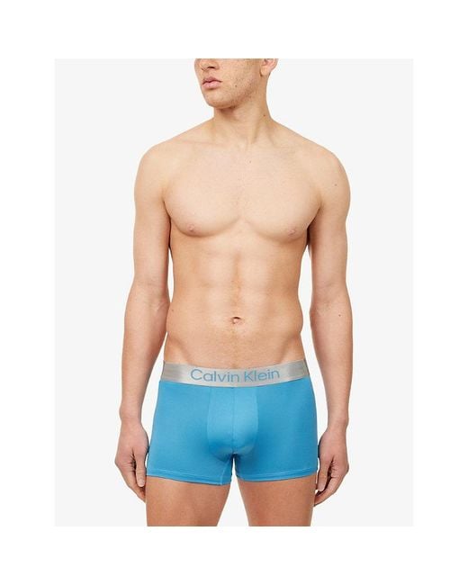 Calvin Klein Blue Micro-Stretch Pack Of Three Jersey Trunks for men