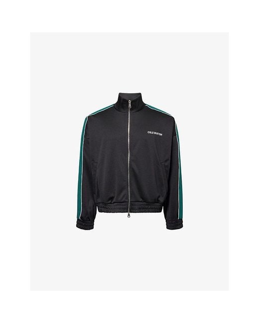 Cole Buxton Black Funnel-Neck Contrast Woven Track Jacket for men