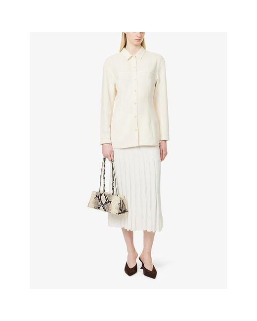 Theory White Sculpted-Seams Collared Woven Shirt