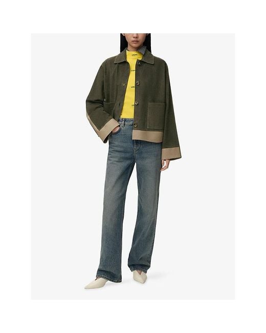 Loewe Green Turn-Up Contrast Suede Jacket