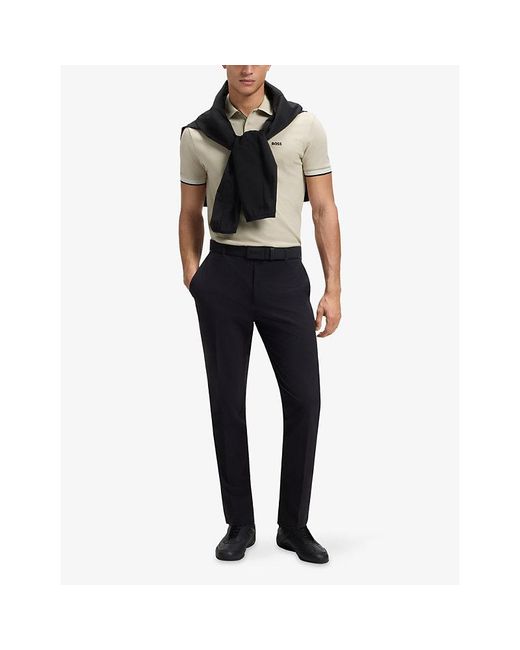 Boss White Paddy Brand-Embroidered Cotton-Piqué Polo Shirt for men