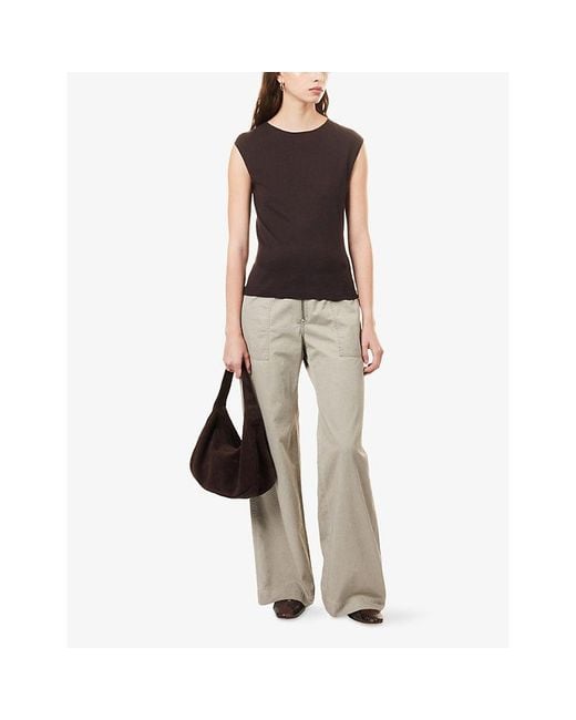 ME+EM Multicolor Sleeveless Ribbed-Trim Cashmere-Blend Top