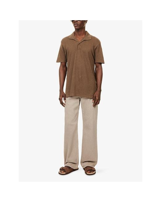 Sunspel Brown Open-Collar Regular-Fit Linen-Piqué Polo Shirt for men