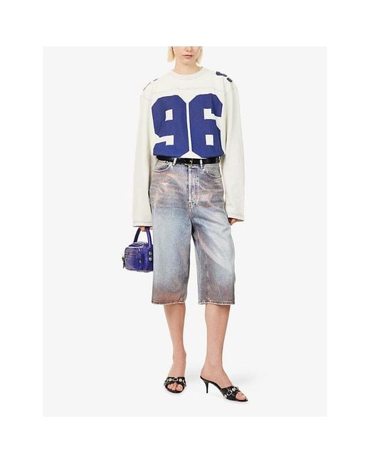 Acne Blue Sports-Jersey Motif Logo Cotton-Jersey T-Shirt