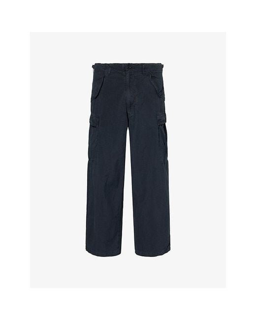 A.PRESSE Blue Ripstock Army M51 Cotton And Linen Blend Trousers for men