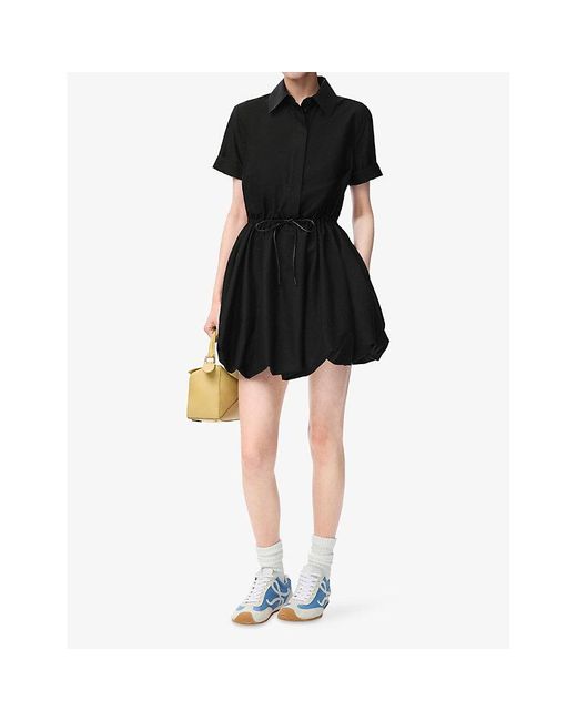 Loewe Black Short-Sleeve Collared Cotton-Silk Mini Dress