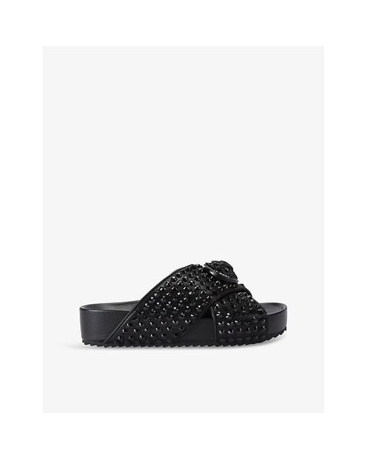 Kurt Geiger Black Chelsea Crystal-Embellished Cross-Strap Faux-Leather Sandals