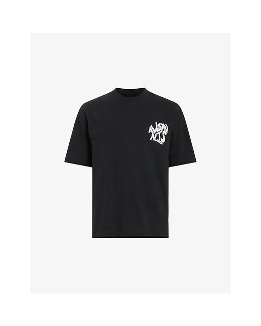 AllSaints Black Orlando Logo-print Relaxed-fit Organic-cotton T-shirt for men