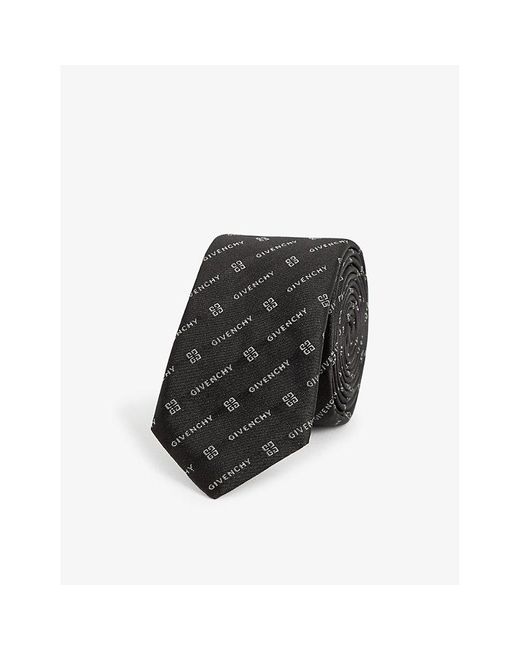 Givenchy Black Logo Text-weave Silk Tie for men