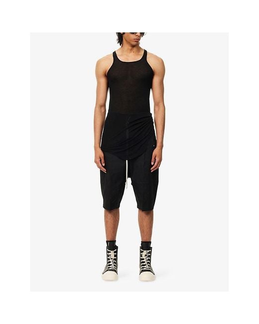 Rick Owens Black Bela Pods Drawstring Stretch-Cotton Trousers for men