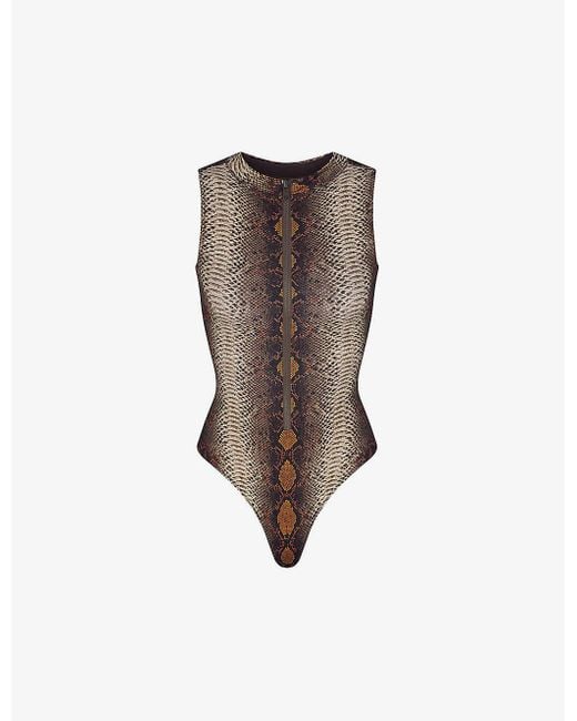 Skims Natural Signature Swim Snake-print Stretch Recycled-nylon Swimsuit