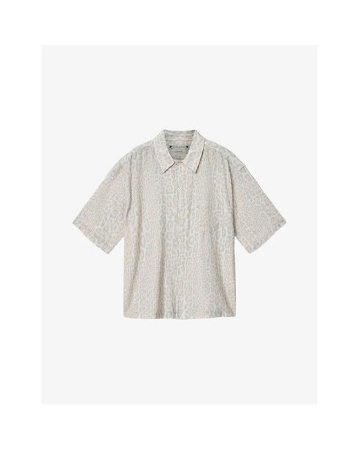 AllSaints White Cruz Leo Leopard-Print Cotton And Linen-Blend Shirt for men