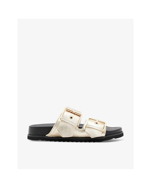AllSaints White Sian Logo-embossed Metallic Leather Flat Sandals