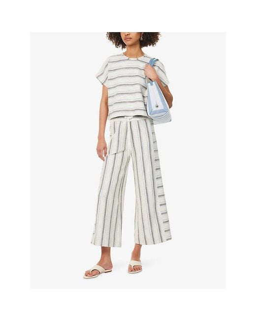 ME+EM White Striped Cropped-Leg Cotton-Blend Trousers