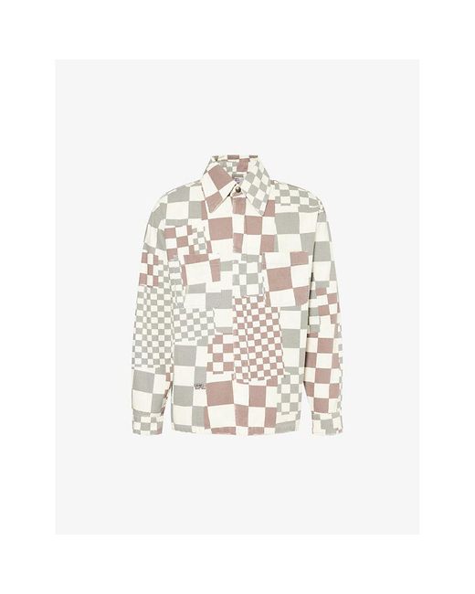 ERL White Checked Brand-embroidered Cotton Jacket for men