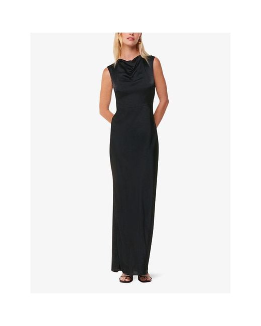 Whistles Black Cowl-Neck Open-Back Satin Maxi Dress