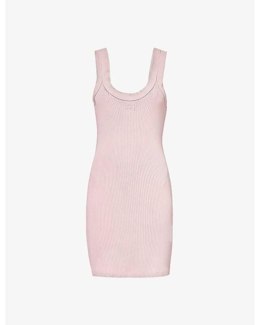 Alexander Wang Pink Brand-embossed Slim-fit Stretch-cotton Mini Dress