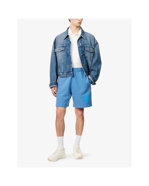 Burberry Blue Drawstring Brand-Print Cotton-Jersey Shorts for men