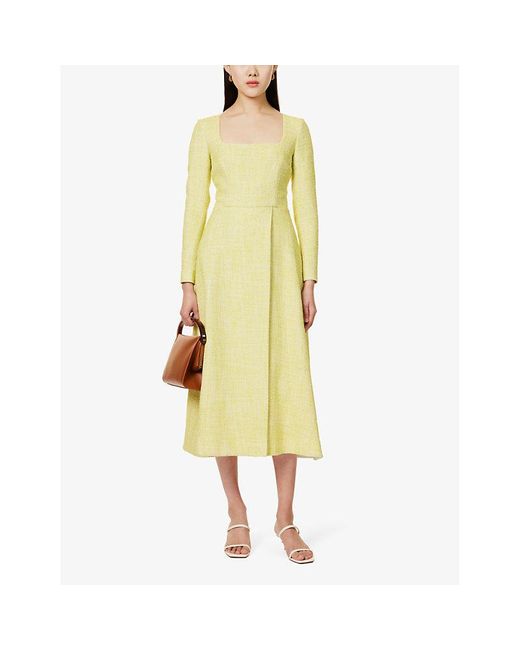 Emilia Wickstead Yellow Fara Tweed-texture Cotton-blend Maxi Dress