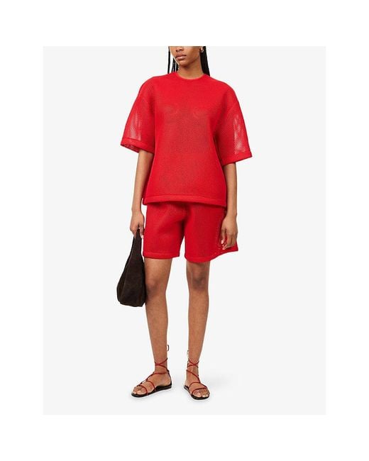Frankie Shop Red Nela Boxy-Fit Mesh T-Shirt