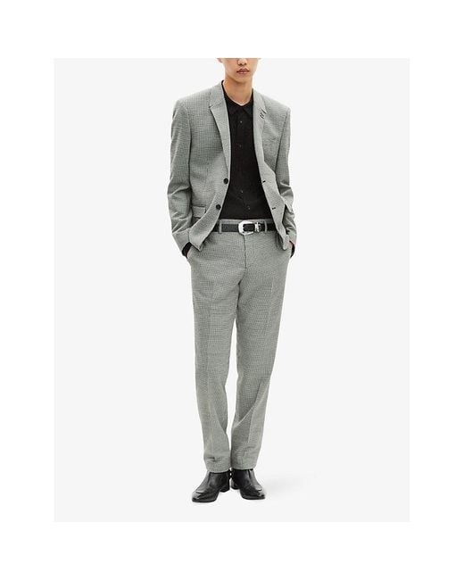 The Kooples Gray Houndstooth-Pattern Single-Breasted Wool-Blend Blazer for men