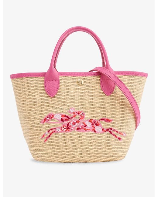 Longchamp Pink Le Panier Logo-embroidered Canvas Top-handle Bag